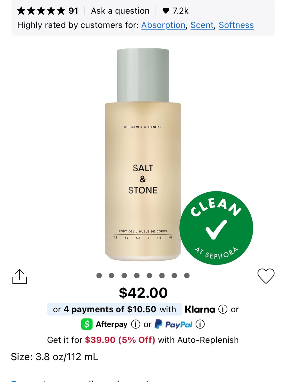 Salt & Stone Bergamot & Hinoki Body Oil — Cream Bottle with Mint Cap